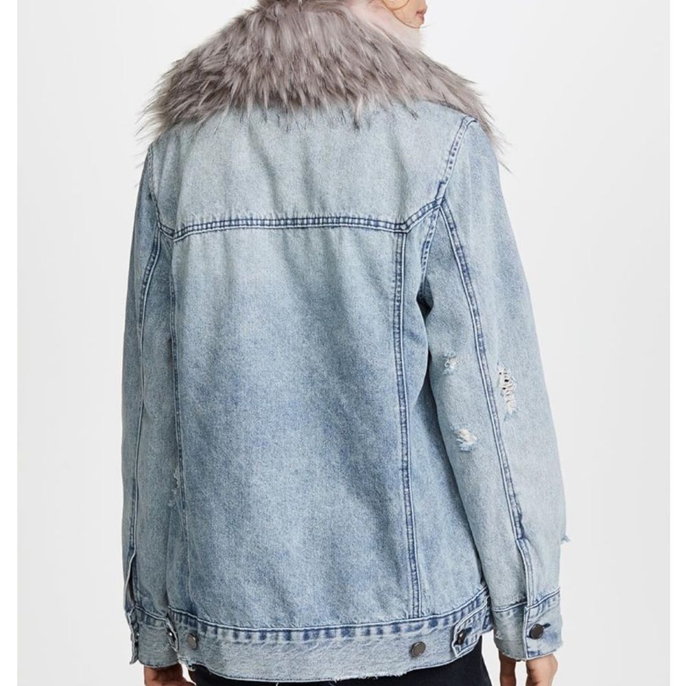 Blank NYC Pink Faux Fur Collar/Lined Snowflake Denim Jacket, Size XS - Picture 2 of 16